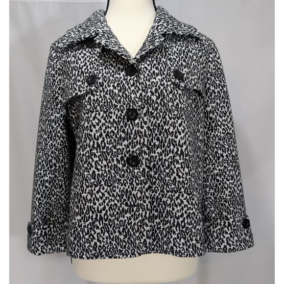 Charter Club Petite Leopard Print Button Jacket Black White Womens Medium - Picture 1 of 8